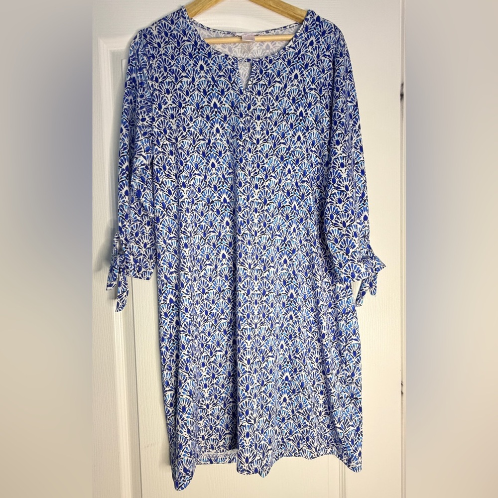 Stella Parker Collection Blue & White Print Sun Protection Dress, Size Medium